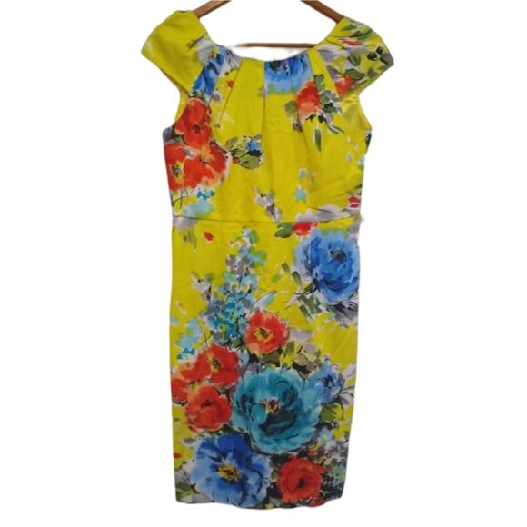 Spense Dresses & Skirts - Spense Sheath Dress Womens Size 4 Yellow Floral Cap Sleeves Round Neck